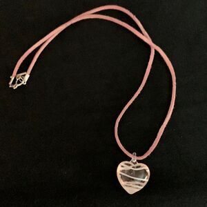 Pink Leather Strap Heart Pendant Necklace 18”